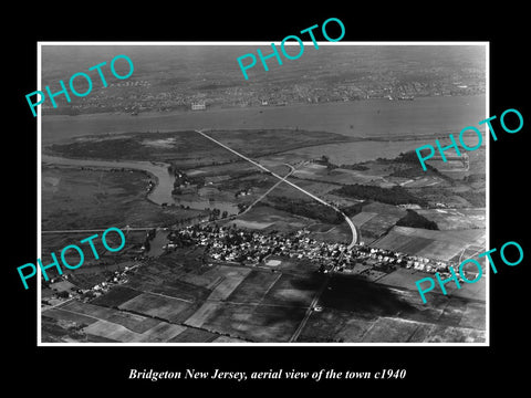 OLD LARGE HISTORIC PHOTO OF BRIDGETON NEW JERSEY, AERIAL VIEW OF THE TOWN c1940