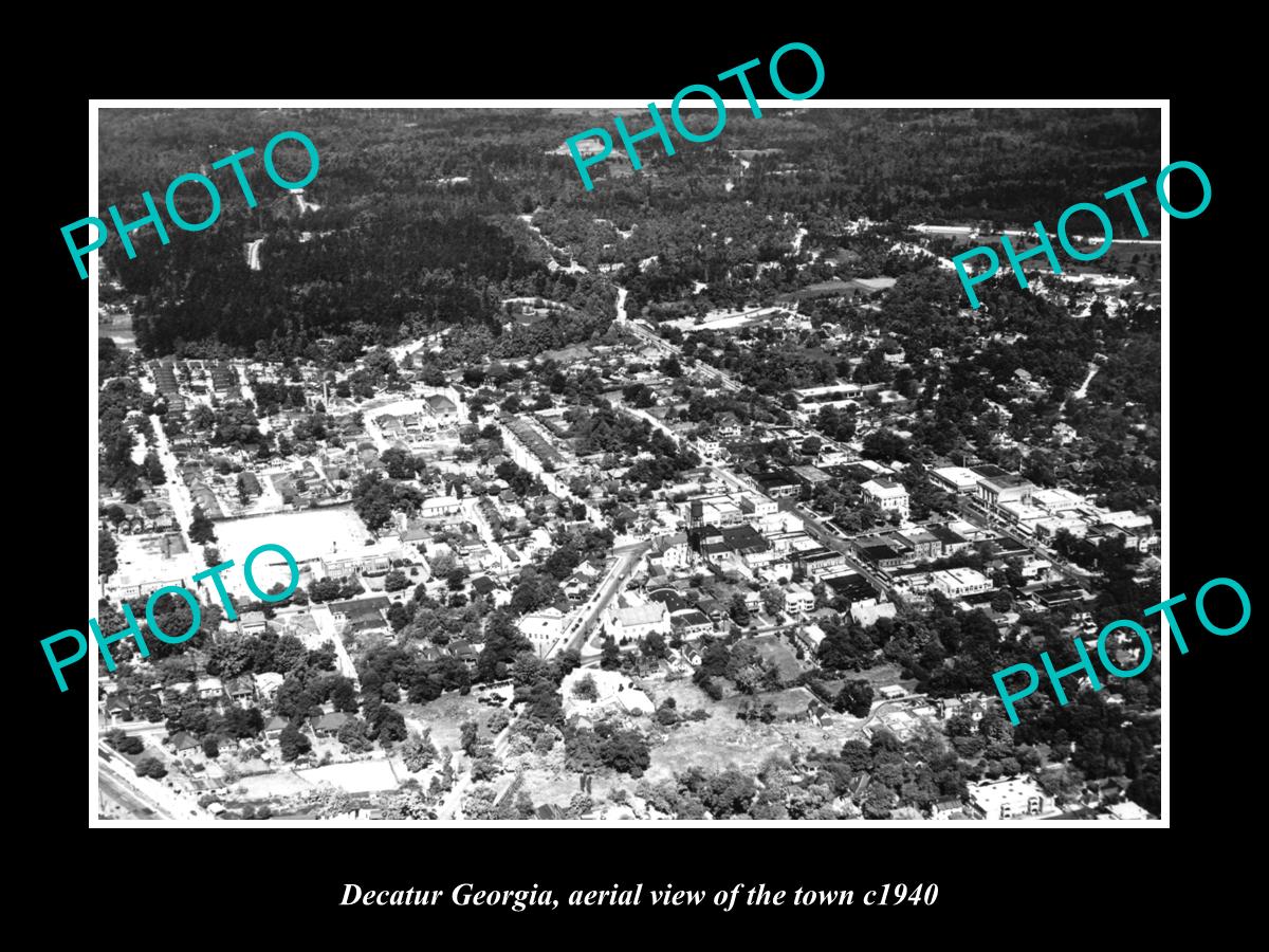 OLD LARGE HISTORIC PHOTO OF DECATUR GEORGIA, AERIAL VIEW OF THE TOWN c1940