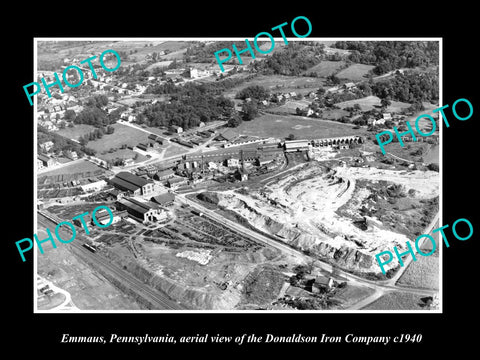 OLD LARGE HISTORIC PHOTO OF EMMAUS PENNSYLVANIA, AERIAL VIEW OF IRON Co c1940