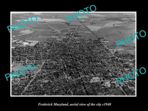 OLD LARGE HISTORIC PHOTO OF FREDERICK MARYLAND, AERIAL VIEW OF THE CITY c1940