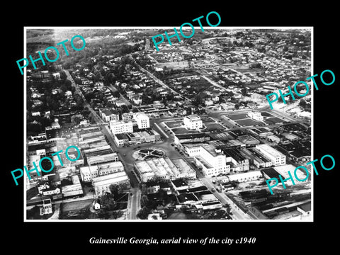 OLD LARGE HISTORIC PHOTO OF GAINESVILLE GEORGIA, AERIAL VIEW OF THE TOWN c1940