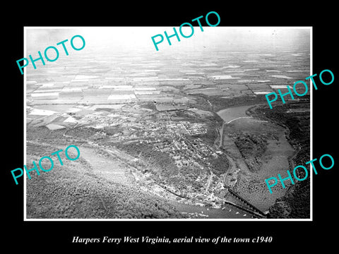 OLD LARGE HISTORIC PHOTO OF HARPERS FERRY WEST VIRGINIA AERIAL OF THE TOWN c1940