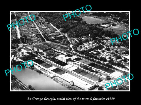 OLD LARGE HISTORIC PHOTO OF LA GRANGE GEORGIA, AERIAL OF TOWN & FACTORIES c1940