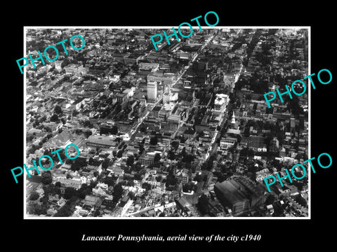 OLD LARGE HISTORIC PHOTO OF LANCASTER PENNSYLVANIA AERIAL VIEW OF THE CITY c1940