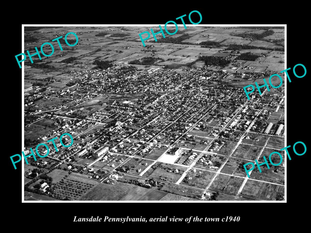 OLD LARGE HISTORIC PHOTO OF LANSDALE PENNSYLVANIA, AERIAL VIEW OF THE TOWN c1940