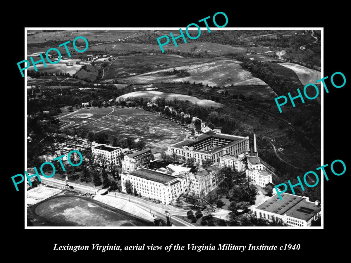 OLD LARGE HISTORIC PHOTO OF LEXINGTON VIRGINIA, AERIAL OF VIRGINIA MILITARY 1940