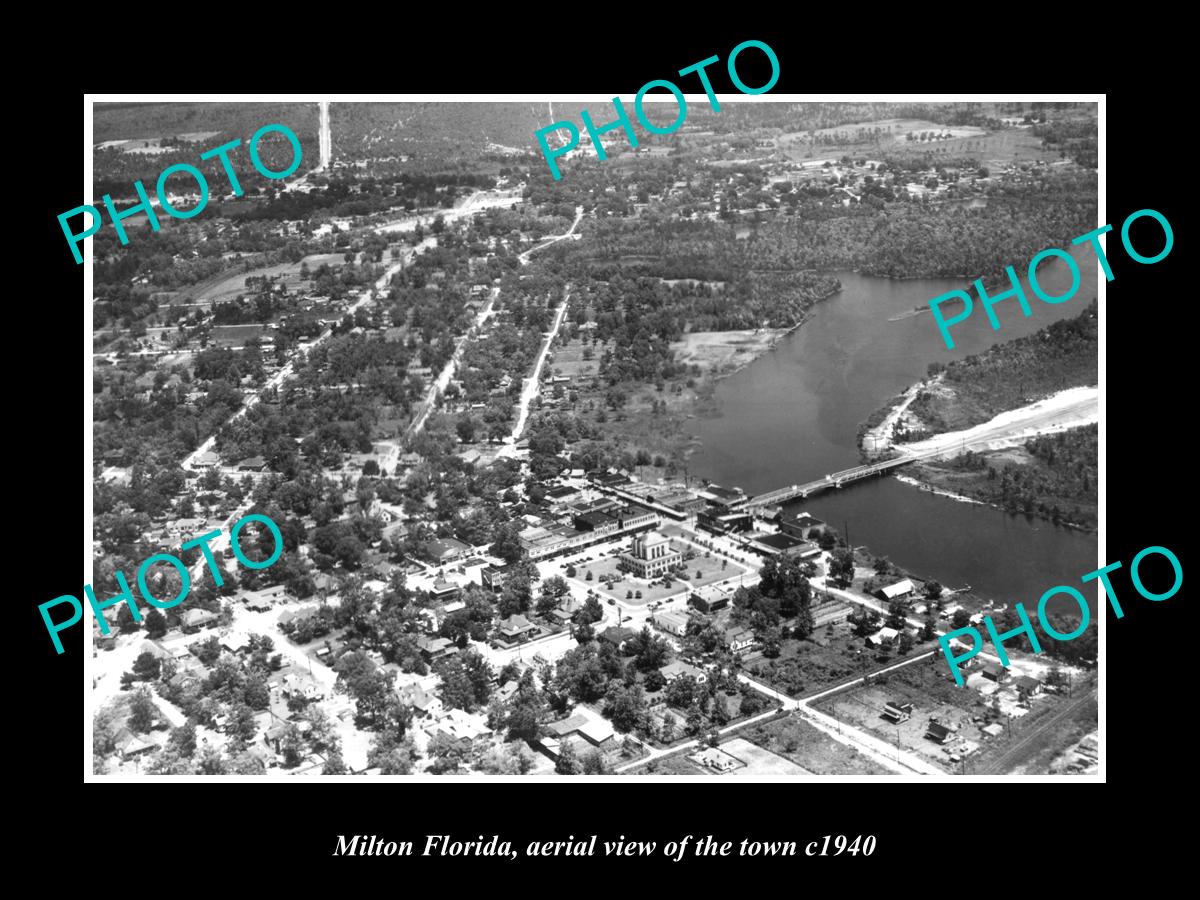 OLD LARGE HISTORIC PHOTO OF MILTON FLORIDA, AERIAL VIEW OF THE TOWN c1940 1