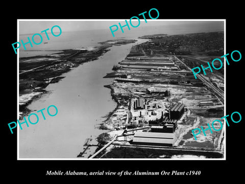 OLD LARGE HISTORIC PHOTO OF MOBILE ALABAMA, AERIAL VIEW OF ORE PLANT c1940