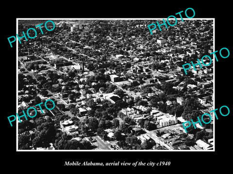 OLD LARGE HISTORIC PHOTO OF MOBILE ALABAMA, AERIAL VIEW OF THE CITY c1940