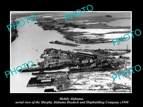 OLD LARGE HISTORIC PHOTO OF MOBILE ALABAMA, AERIAL VIEW OF MURPHY DRYDOCK c1940