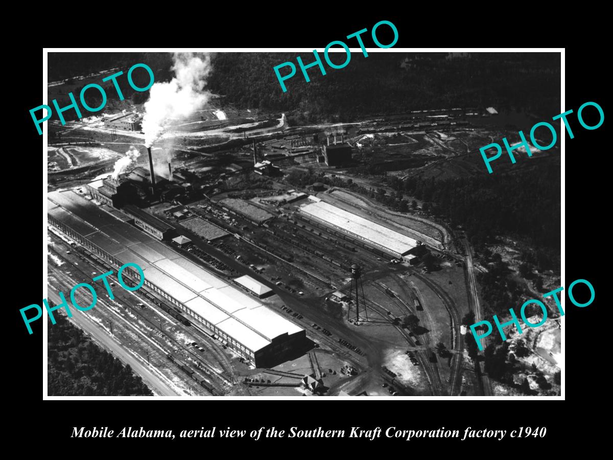 OLD LARGE HISTORIC PHOTO OF MOBILE ALABAMA, AERIAL VIEW OF KRAFT FACTORY c1940