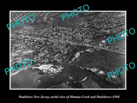 OLD LARGE HISTORIC PHOTO OF PAULSBORO NEW JERSEY, MANTUA CREEK & TOWN c1940