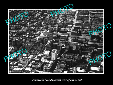 OLD LARGE HISTORIC PHOTO OF PENSACOLA FLORIDA, AERIAL VIEW OF THE CITY c1940