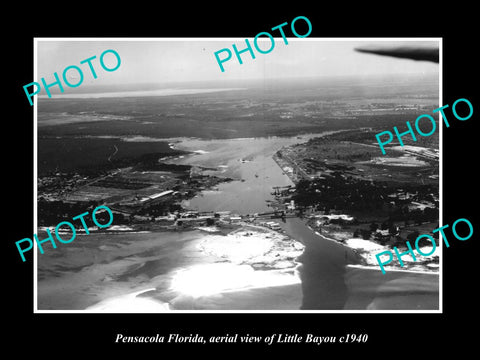 OLD LARGE HISTORIC PHOTO OF PENSACOLA FLORIDA, AERIAL VIEW LITTLE BAYOU c1940 1