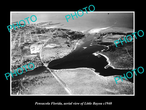 OLD LARGE HISTORIC PHOTO OF PENSACOLA FLORIDA, AERIAL VIEW LITTLE BAYOU c1940 2