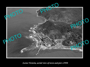 OLD LARGE HISTORIC PHOTO LORNE VICTORIA, AERIAL VIEW OF THE TOWN & PIER c1950