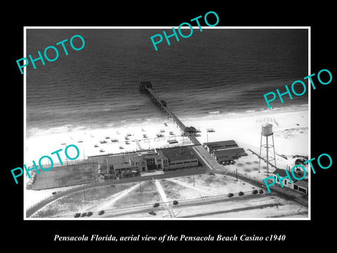 OLD LARGE HISTORIC PHOTO OF PENSACOLA FLORIDA, AERIAL VIEW BEACH CASINO c1940