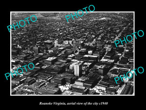 OLD LARGE HISTORIC PHOTO OF ROANOKE VIRGINIA, AERIAL VIEW OF THE CITY c1940