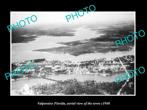 OLD LARGE HISTORIC PHOTO OF VALPARAISO FLORIDA, AERIAL VIEW OF THE TOWN c1940