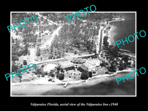 OLD LARGE HISTORIC PHOTO OF VALPARAISO FLORIDA, AERIAL VIEW VALPARAISO INN c1940