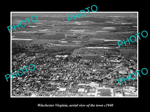 OLD LARGE HISTORIC PHOTO OF WINCHESTER VIRGINIA, AERIAL VIEW OF TOWN c1940 1