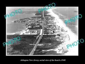 OLD LARGE HISTORIC PHOTO OF ARLINGTON NEW JERSEY, AERIAL VIEW OF THE BEACH c1940