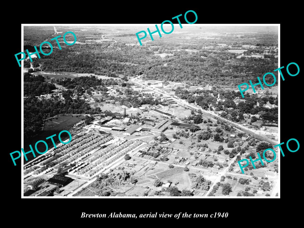 OLD LARGE HISTORIC PHOTO OF BREWTON ALABAMA, AERIAL VIEW OF THE TOWN c1940