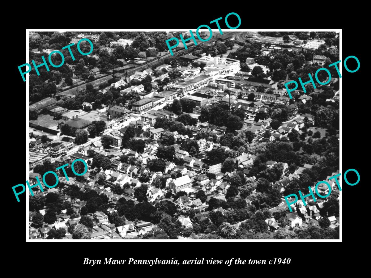 OLD LARGE HISTORIC PHOTO OF BRYN MAWR PENNSYLVANIA AERIAL VIEW OF THE TOWN c1940