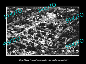 OLD LARGE HISTORIC PHOTO OF BRYN MAWR PENNSYLVANIA AERIAL VIEW OF THE TOWN c1940