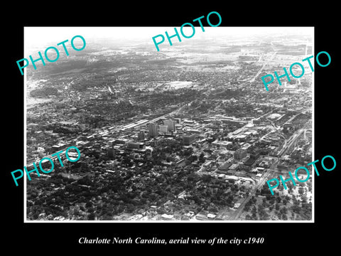 OLD LARGE HISTORIC PHOTO OF CHARLOTTE NORTH CAROLINA, AERIAL VIEW OF CITY c1940