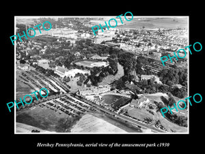 OLD LARGE HISTORIC PHOTO OF HERSHEY PENNSYLVANIA, AERIAL OF AMUSEMENT PARK c1930