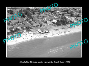 OLD LARGE HISTORIC PHOTO MORDIALLOC VICTORIA, AERIAL VIEW OF BEACH FRONT c1950