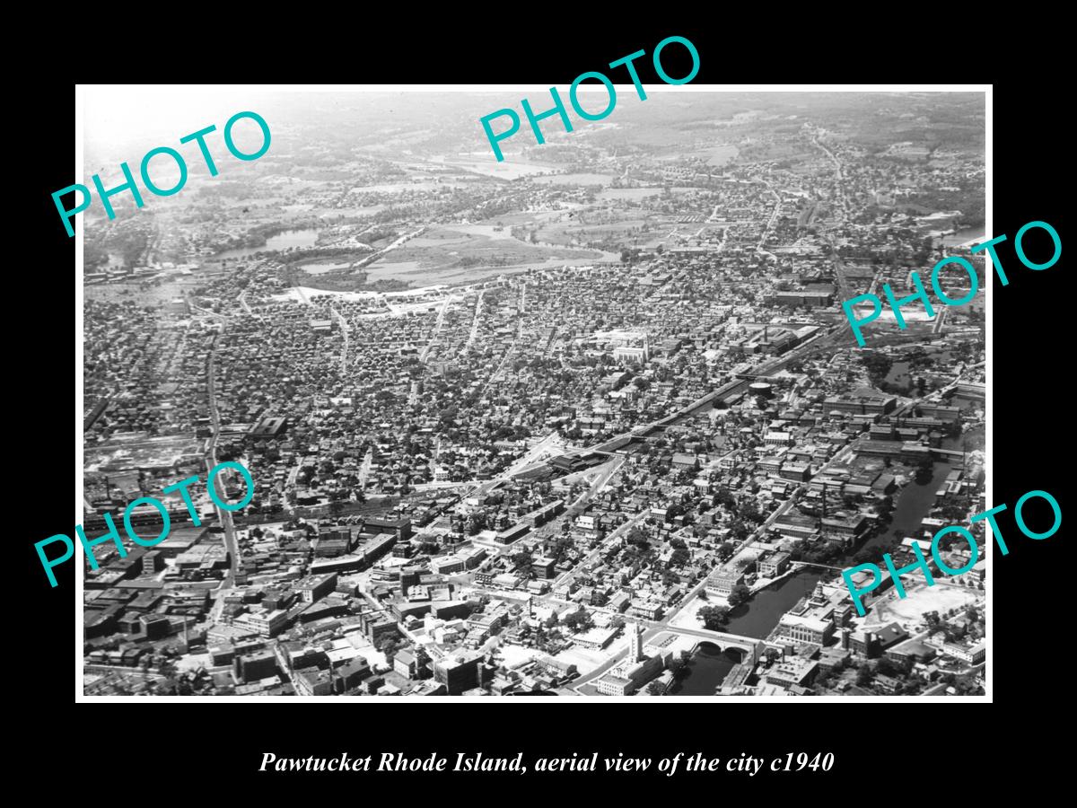 OLD LARGE HISTORIC PHOTO OF PAWTUCKET RHODE ISLAND AERIAL VIEW OF THE CITY c1940