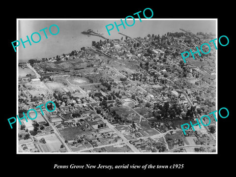 OLD LARGE HISTORIC PHOTO OF PENNS GROVE NEW JERSEY, AERIAL VIEW OF TOWN c1925