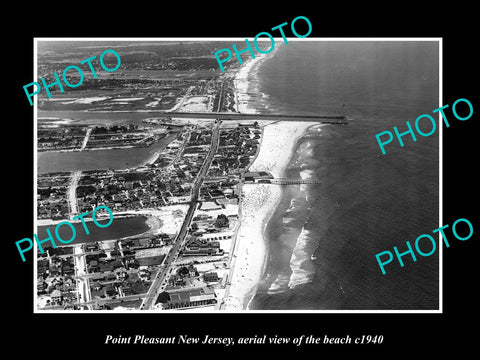 OLD LARGE HISTORIC PHOTO OF POINT PLEASANT NEW JERSEY AERIAL VIEW OF BEACH c1940