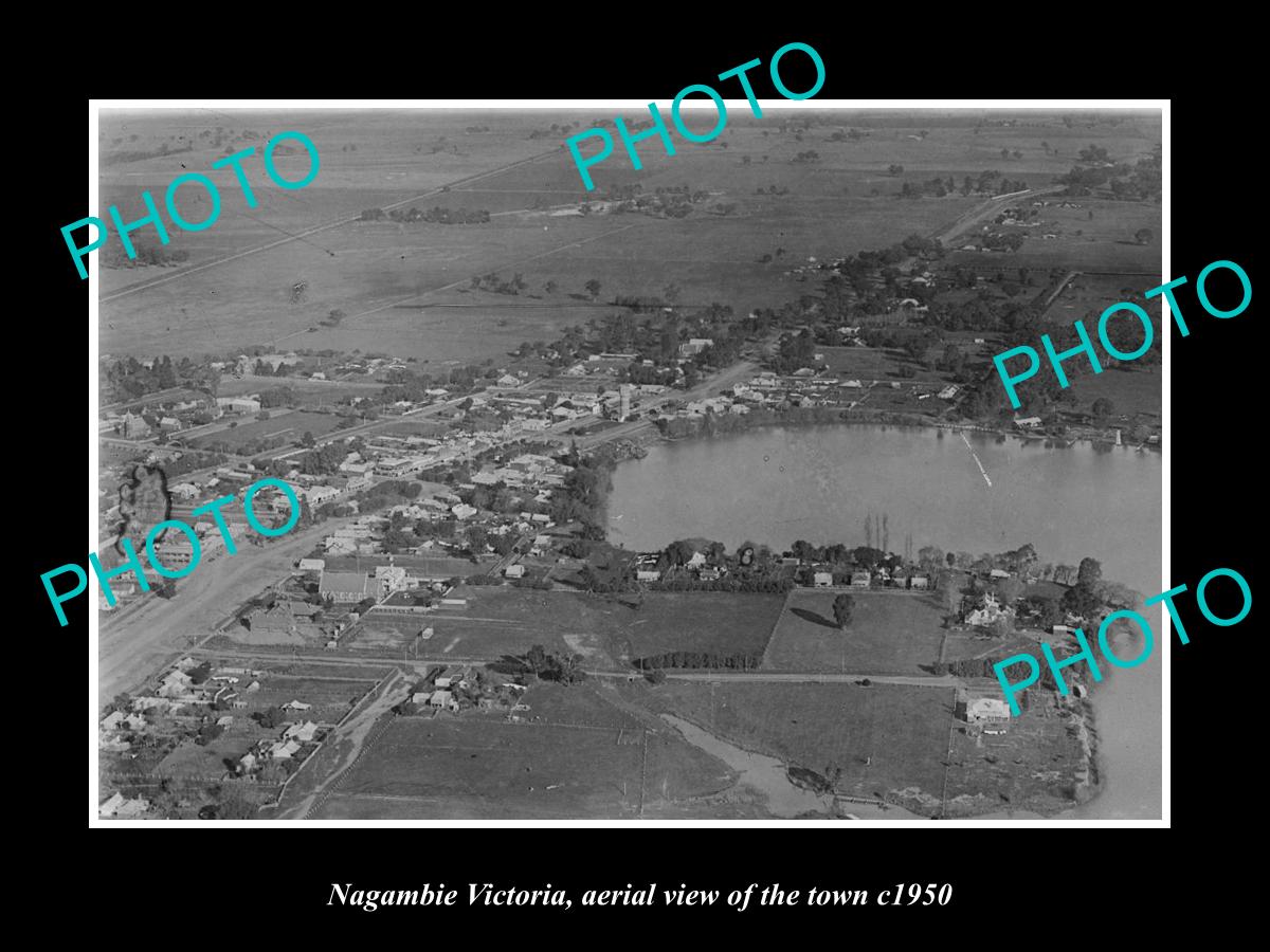 OLD LARGE HISTORIC PHOTO NAGAMBIE VICTORIA, AERIAL VIEW OF THE TOWNSHIP c1950