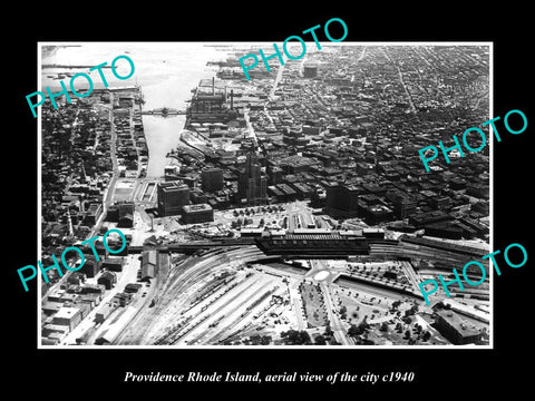 OLD LARGE HISTORIC PHOTO OF PROVIDENCE RHODE ISLAND, AERIAL VIEW OF CITY c1940