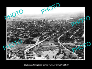 OLD LARGE HISTORIC PHOTO OF RICHMOND VIRGINIA, AERIAL VIEW OF THE CITY c1940 1