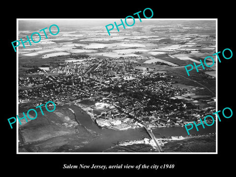 OLD LARGE HISTORIC PHOTO OF SALEM NEW JERSEY, AERIAL VIEW OF THE CITY c1940