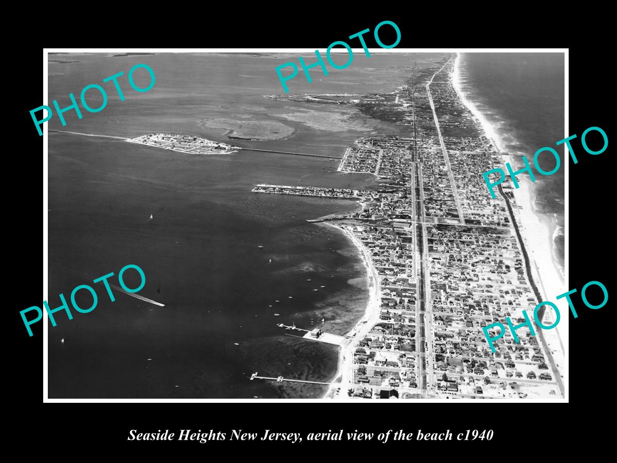 OLD HISTORIC PHOTO OF SEASIDE HEIGHTS NEW JERSEY, AERIAL VIEW OF BEACH c1940