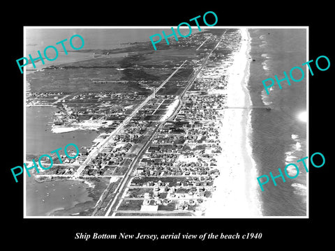 OLD HISTORIC PHOTO OF SHIP BOTTOM NEW JERSEY, AERIAL VIEW OF BEACH c1940