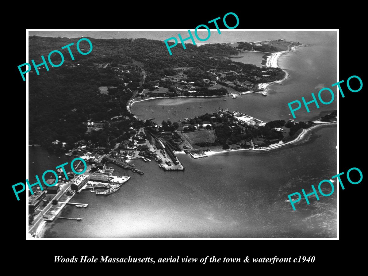 OLD LARGE HISTORIC PHOTO OF WOODS HOLE MASSACHUSETTS AERIAL VIEW OF TOWN c1940 1