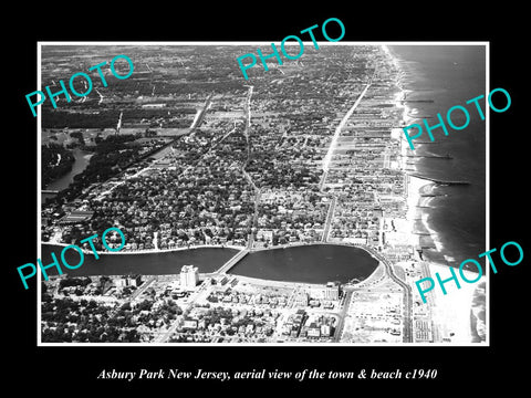 OLD HISTORIC PHOTO OF ASBURY PARK NEW JERSEY, AERIAL VIEW OF THE BEACH c1940 1