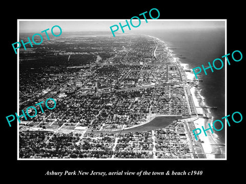 OLD HISTORIC PHOTO OF ASBURY PARK NEW JERSEY, AERIAL VIEW OF THE BEACH c1940 2