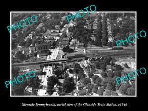 OLD LARGE HISTORIC PHOTO OF GLENSIDE PENNSYLVANIA AERIAL VIEW OF RAIL DEPOT 1940