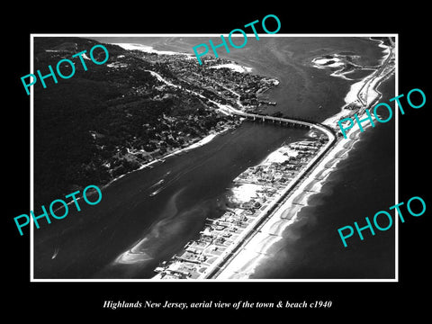 OLD LARGE HISTORIC PHOTO OF HIGHLANDS NEW JERSEY, AERIAL VIEW OF THE TOWN c1940