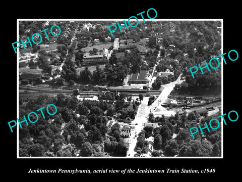 OLD HISTORIC PHOTO OF JENKINTOWN PENNSYLVANIA, AERIAL VIEW OF THE STATION 1940 1