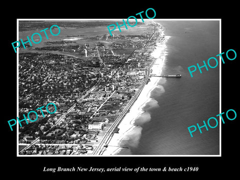 OLD HISTORIC PHOTO OF LONG BRANCH NEW JERSEY, AERIAL VIEW OF THE BEACH c1940