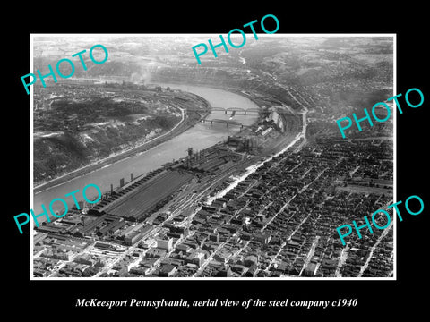 OLD LARGE HISTORIC PHOTO OF MCKEESPORT PENNSYLVANIA AERIAL VIEW OF STEEL Co 1940