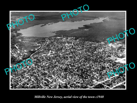 OLD LARGE HISTORIC PHOTO OF MILLVILLE NEW JERSEY, AERIAL VIEW OF THE TOWN c1940